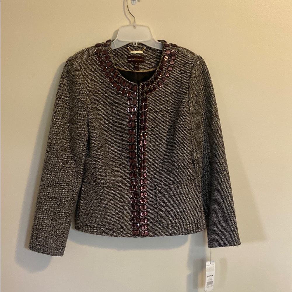 Dana Buchman Brown and Gold Blazer with Elegant Trim
